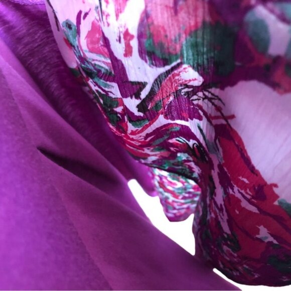 Allen B. Floral Sleeveless Top Medium Purple Sheer Knit - Picture 4 of 7